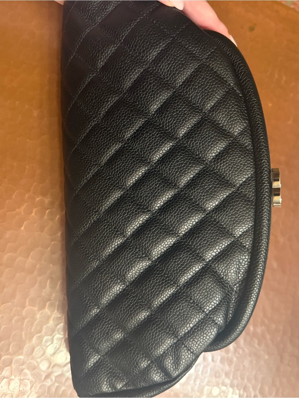 CHANEL Black Quilted Leather Wristlet Clutch